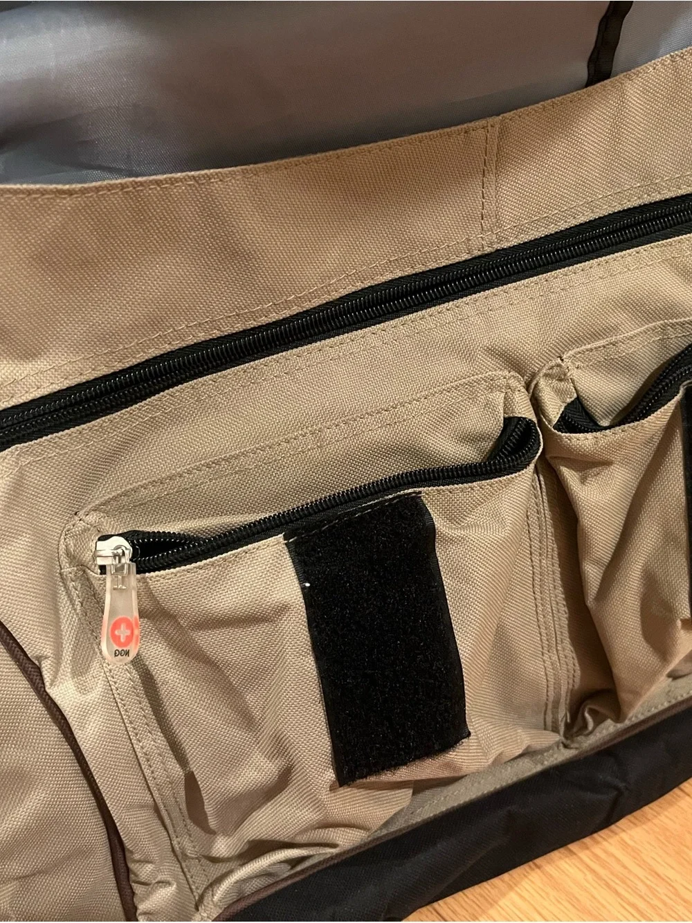 Taupe and Black Messenger Bag with Shoulder Strap